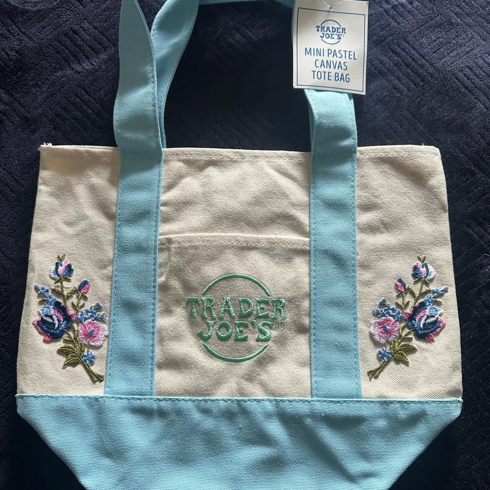 Trader Joe’s Blue and Cream Canvas Mini Tote Bag